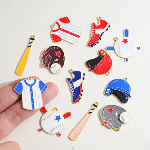 Baseball Sports Series Alloy Enamel DIY Pendants Baseball Bat Glove Helmet Jersey Charms For Jewelry Making