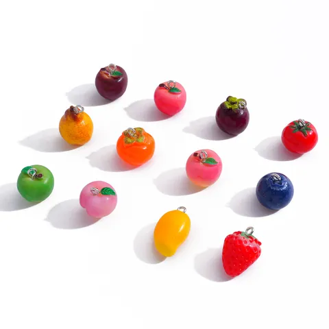 Simulation Resin 3D Fruit Charms Pendants DIY Jewelry Making Accessories Necklace Keychain Decoration Strawberry Apple Mango Charms