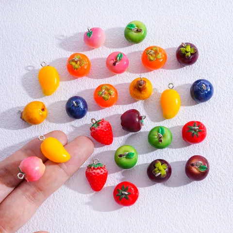 Simulation Resin 3D Fruit Charms Pendants DIY Jewelry Making Accessories Necklace Keychain Decoration Strawberry Apple Mango Charms
