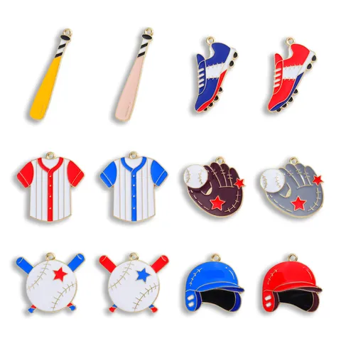 Baseball Sports Series Alloy Enamel DIY Pendants Baseball Bat Glove Helmet Jersey Charms For Jewelry Making