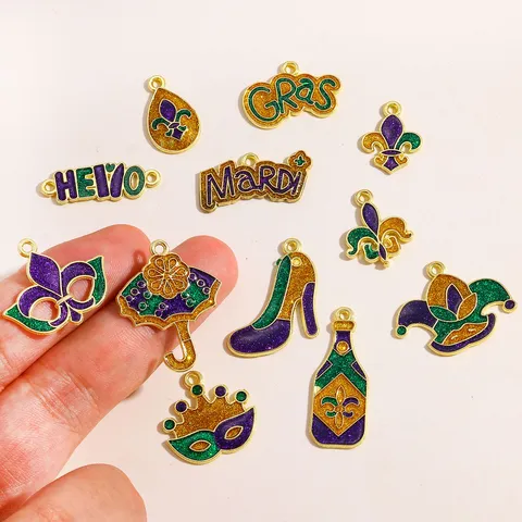 Mardi Gras Carnival Ball Series Alloy Enamel Pendants For DIY Jewelry Making Necklaces Keychains Crowns Masks Fleur-de-lis Charms Accessories