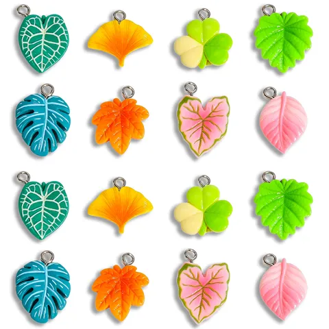 Colgantes de Hoja de Resina de Colores Pendientes de Plantas Botánicas Mixtas para Fai da Te Llavero Collar Material Componentes Joyería