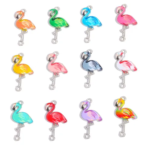 Vintage Zinc Alloy Flamingo Pendant Charm Enamel Multicolor Animal Double Loop Pendants For DIY Necklace Bracelet Making Supplies Jewelry Craft