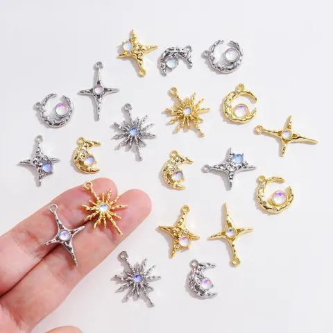 Fashion DIY Zinc Alloy Sun Moon Star Charms With Rhinestone Inlaid Rack Plating Jewelry Making Pendant For Necklace Earring Accessory