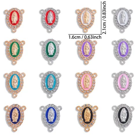 Colgantes de Aleación Vintage Esmalte Strass Virgen María Madonna Charms de Tres Agujeros Para DIY Collar Accesorios de Joyería