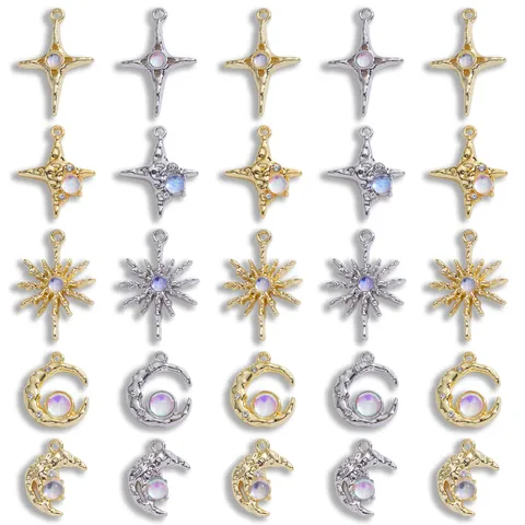 Fashion DIY Zinc Alloy Sun Moon Star Charms With Rhinestone Inlaid Rack Plating Jewelry Making Pendant For Necklace Earring Accessory