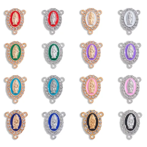 Colgantes de Aleación Vintage Esmalte Strass Virgen María Madonna Charms de Tres Agujeros Para DIY Collar Accesorios de Joyería
