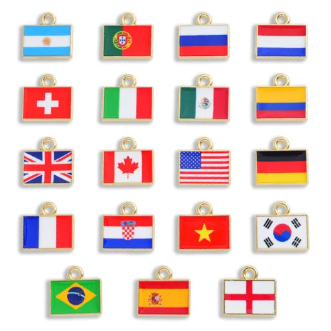 Ciondoli in Lega a Goccia d'Olio Quadrati con Bandiera Nazionale dei Mondiali Ciondoli Fai-da-Te per Bracciali e Portachiavi