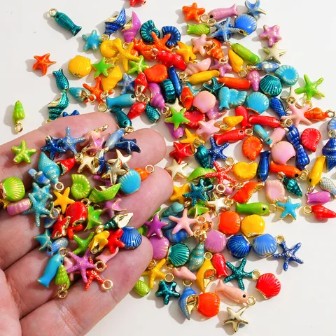 Zinc Alloy Enamel Marine Life Charms Colorful Summer Ocean Starfish Shell Conch Pendant Findings For DIY Jewelry Making Crafts