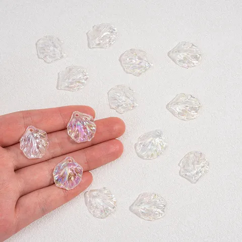 Vintage Acrylic Iridescent Leaf Pendant Clear AB Transparent White Charm Handcraft DIY Loose Beads Material For Necklace Earrings Crafting Supply
