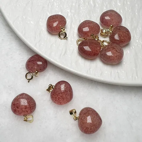 Colgante de Corazón de Cuarzo Fresa Natural para Mujer Colgante de Corazón de Cristal Rosa de Doble Cara Joyería Hecha a Mano Solo Colgante