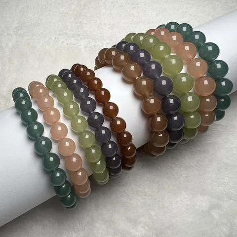 Natural Quartzite Jade Beaded Bracelet Imitation Hetian Jade Round Bead Jewelry Qingshui Green Dark Green Women Bracelet Gift