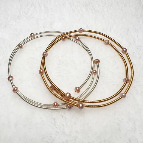 Natural Freshwater Pearl Multilayer Spiral Bracelet For Women Handmade Alloy Jewelry Pink Purple Gold Silver Beaded Bracelets