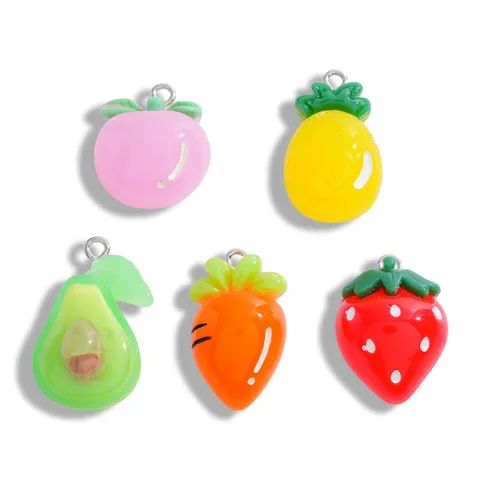 Cartoon Translucent Fruit Resin Charms For DIY Necklace Bracelet Keychain Bag Pendant Accessories Peach Pineapple Avocado Strawberry Carrot Charms
