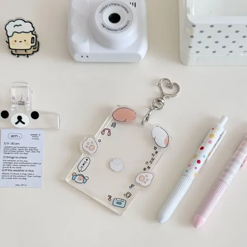 Cute Transparent Acrylic Animal Card Holder Keychain Korean Style Star Photo Protective Holder For Photo Cards Daily School Stationery Accessory