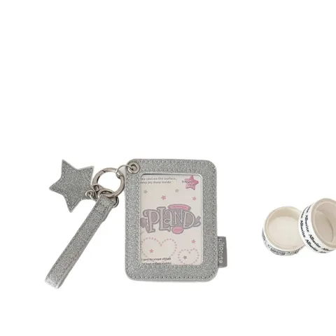 Korean Ins Style Star PU Photocard Holder With Star Pendant Glitter Card Sleeve For Students Idol Photo Display
