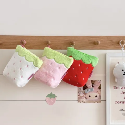 Cute Strawberry Plush Pencil Case Standing Stationery Storage Bag Large Capacity Pen Box Kawaii Desk Organizer For Students Girls