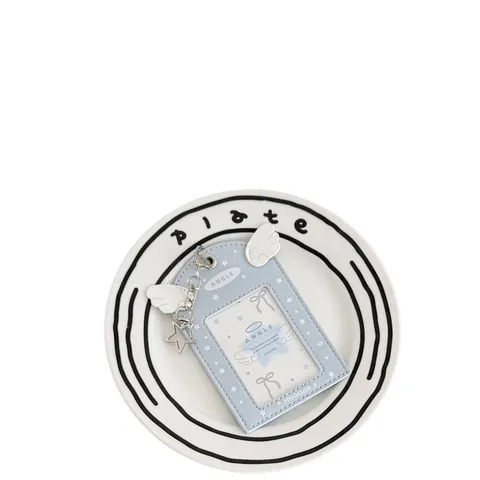 Korean Ins Style Angel Wings PU Leather 3-Inch Photocard Holder Meal Card Protective Case Bag Pendant With Star Keychain