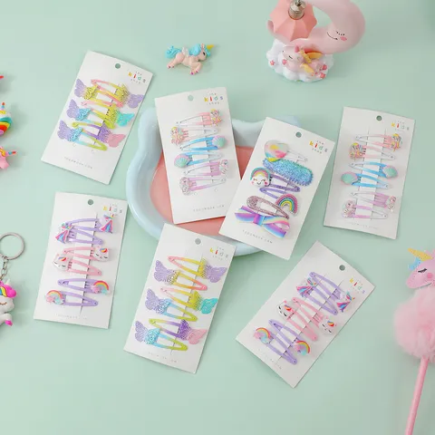 Cute Cartoon Unicorn Hair Clips Set For Girls Kids Lovely Rainbow Butterfly Duckbill Clips Horse Hairpieces Barrettes Student Hair Accessories Gift