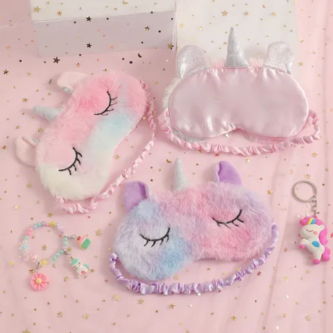 Unicorn Plush Sleep Eye Mask Soft Tie Dye Embroidered Blackout Eye Cover For Kids Adults Travel Nap Accessories