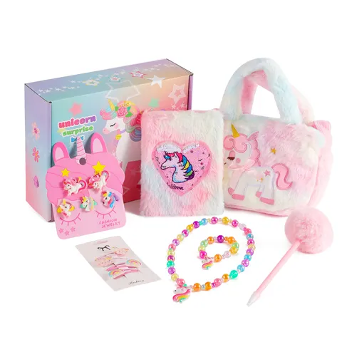 Unicorn Surprise Box Girls Gift Plush Notebook Handbag Jewelry Accessories Stationery Collection Birthday Reward For Kids