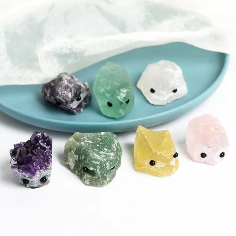 Natürlicher Kristallstein Igel Figur Heilstein Schnitzerei Amethyst Rosenquarz Citrin Home Office Schreibtisch Deko Ornament