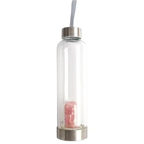 Crystal Energy Glass Water Bottle High Borosilicate Glass Portable Tea Infuser With Bamboo Stainless Steel Lid Leakproof Eco Friendly Clear Drinkware Travel Gift