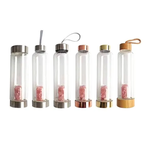 Crystal Energy Glass Water Bottle High Borosilicate Glass Portable Tea Infuser With Bamboo Stainless Steel Lid Leakproof Eco Friendly Clear Drinkware Travel Gift