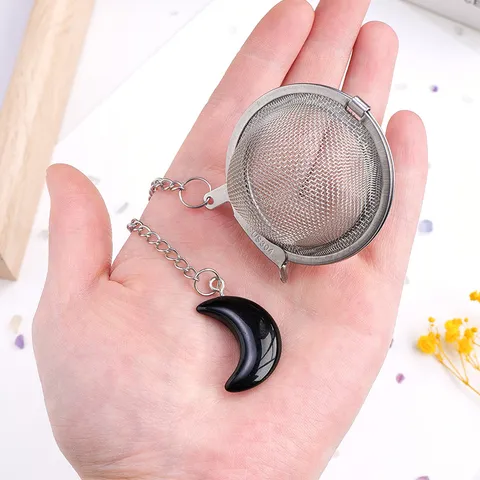 Natural Crystal Moon 304 Stainless Steel Tea Infuser Reusable Fine Mesh Tea Strainer With Chain Portable Tea Filter For Teapot Mug