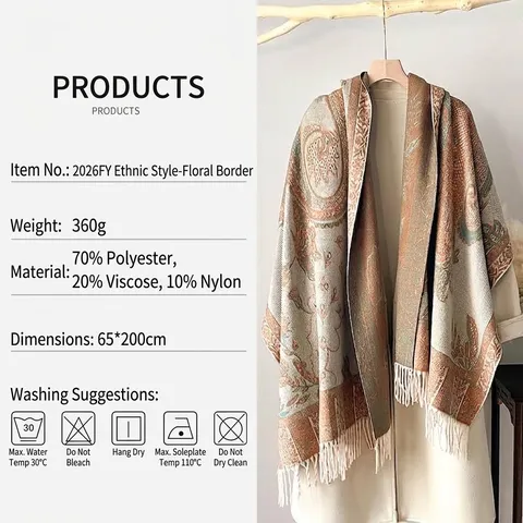 Vintage Ethno Jacquard Schal Damen Winter Warm Quasten Schultertuch Bohemian Paisley Langer Schal Für Reisen Alltag