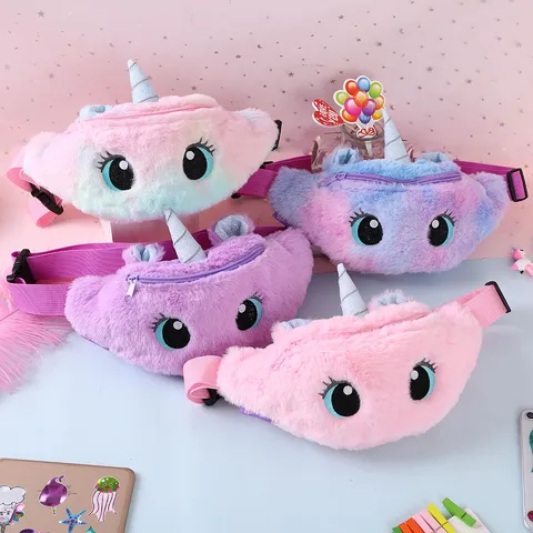 Süße Plüsch Einhorn Kinder Gürteltasche Cartoon Bestickt Brusttasche Kindlich Verstellbare Umhängetasche Für Mädchen Jungen