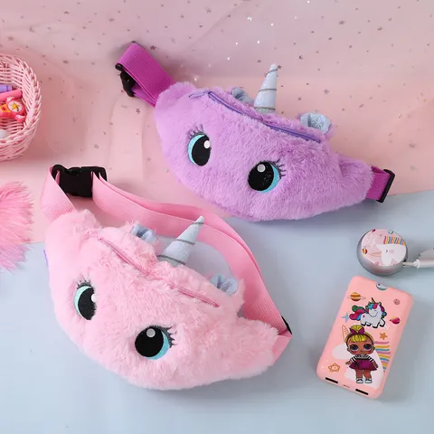 Süße Plüsch Einhorn Kinder Gürteltasche Cartoon Bestickt Brusttasche Kindlich Verstellbare Umhängetasche Für Mädchen Jungen