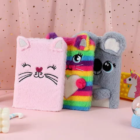 Süßes Plüsch Notizbuch Mit Tierform 3D Ohren Cartoon Katze Koala Tagebuch Soft Handbuch Schüler Schreibwaren