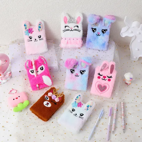 Cartoon Plush Rabbit Notebook Mini Portable Pocket Diary For Student Girls Daily Journal Animal Soft Cover Stationery Notepad