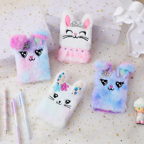 Cartoon Plush Rabbit Notebook Mini Portable Pocket Diary For Student Girls Daily Journal Animal Soft Cover Stationery Notepad