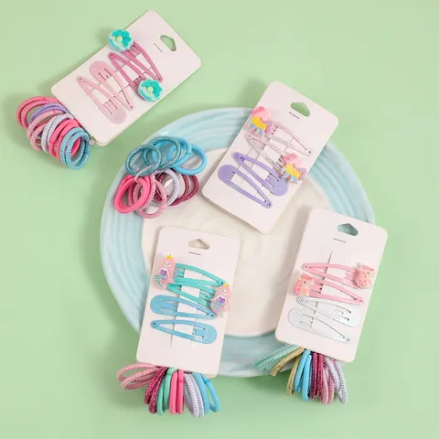 Children Unicorn Mermaid Hair Accessories Cartoon Headwear Girls Birthday Holiday Gift Metallic Hair Clips Elastic Hair Ties