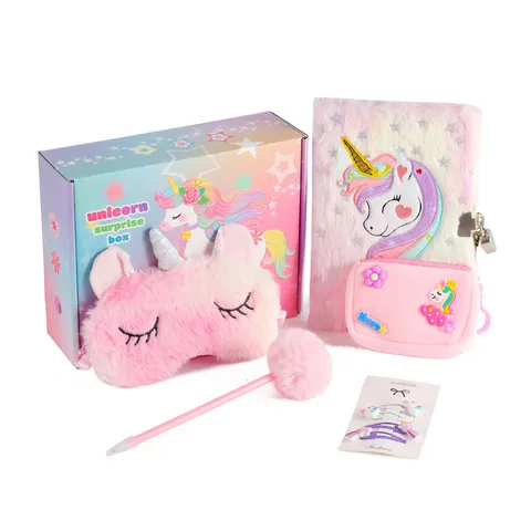 Unicorn Surprise Box Girls Gift Plush Notebook Handbag Jewelry Accessories Stationery Collection Birthday Reward For Kids