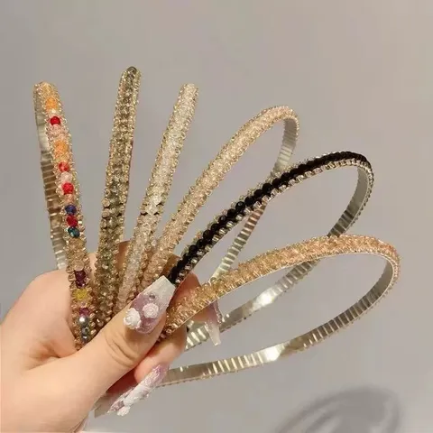 Minimalist Rhinestone Beaded Headband For Women Korean Style Handmade Plastic Multi Row Crystal Non Slip Hair Band Gift
