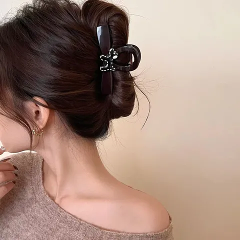 Korean Style Resin Dog Claw Clip Cute Bow Design Black Coffee Hair Claw For Elegant Women Princess Hairstyle Accessory