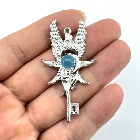 Vintage Angel Wings Key Pendant Necklace For Men Women Retro Zinc Alloy Rhinestone Charm DIY Jewelry Making Accessories Gift