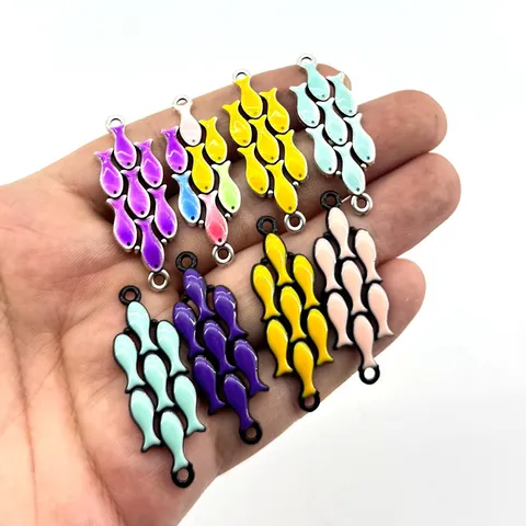 Bunte Emaille Fisch Anhänger Zinklegierung Doppel Loch Verbinder Für DIY Halskette Armband Herstellung Hip Hop Schmuck Zubehör