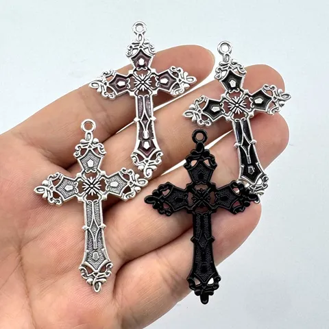 Retro Zinklegierung Kreuzanhänger Antiksilber Rebenmuster Charm Für Herren DIY Halskette Pulverkette Zubehör Gotischer Schmuck