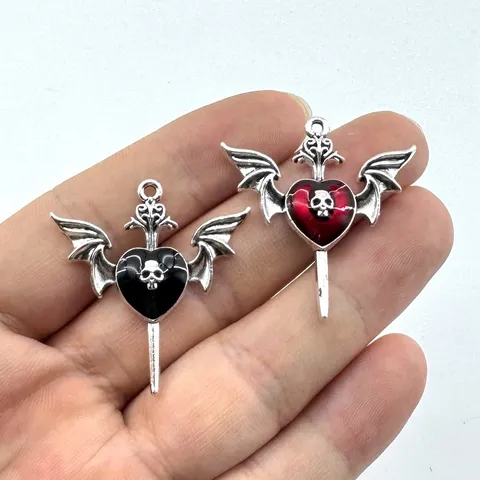 Gothic Dark Heart Wings Skull Sword Pendant DIY Jewelry Making Accessories Zinc Alloy Enamel Punk Charms For Necklace Bracelet