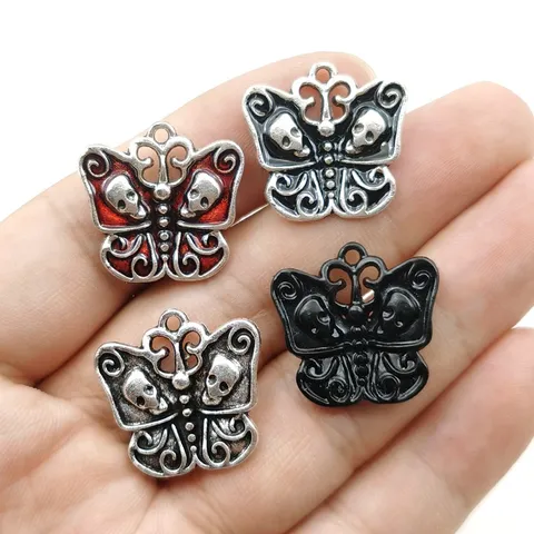 Retro Gothic Skelett Schmetterling Anhänger Zinklegierung Emaille Totenkopf Charms Für DIY Schmuckherstellung Halloween Zubehör