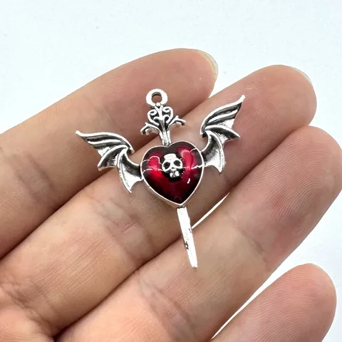 Gothic Dark Heart Wings Skull Sword Pendant DIY Jewelry Making Accessories Zinc Alloy Enamel Punk Charms For Necklace Bracelet