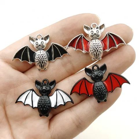 Halloween Zinklegering Vleermuis Hanger Gotische DIY Sieraden Benodigdheden Emaille Druppel Zwarte Dierlijke Charms Voor Ketting