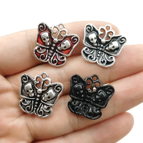 Retro Gothic Skelett Schmetterling Anhänger Zinklegierung Emaille Totenkopf Charms Für DIY Schmuckherstellung Halloween Zubehör
