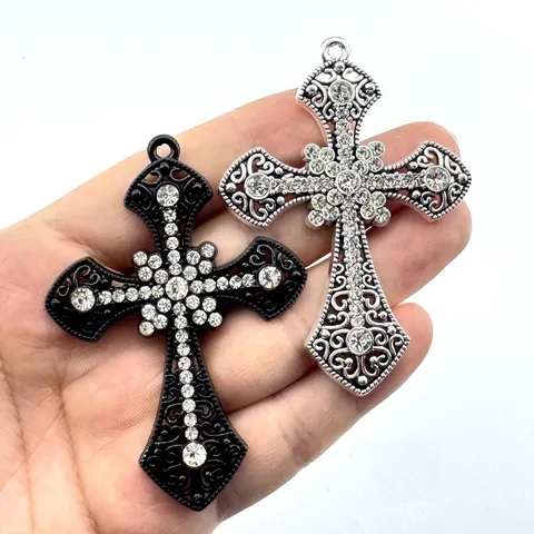 Grote Legering Strass Gotische Kruis Hanger Retro Holle Charm DIY Sieraden Accessoires Voor Ketting Sleutelhanger Handgemaakt Materiaal
