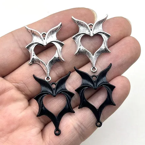 Halloween Retro Devil Wings Pendant Zinc Alloy Bat Wing Heart Charms DIY Jewelry Finding Accessory For Necklace Earrings