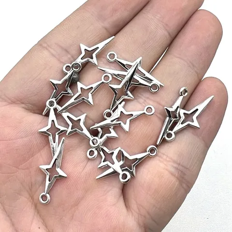Pendentifs Croix Étoile en Alliage de Zinc Vintage pour Boucles d'Oreilles Collier Accessoires de Bijoux DIY Charmes Argentés